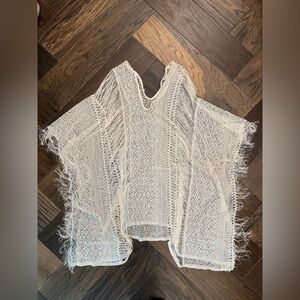 Boho Crochet Fringe Swim Coverup - Cream
